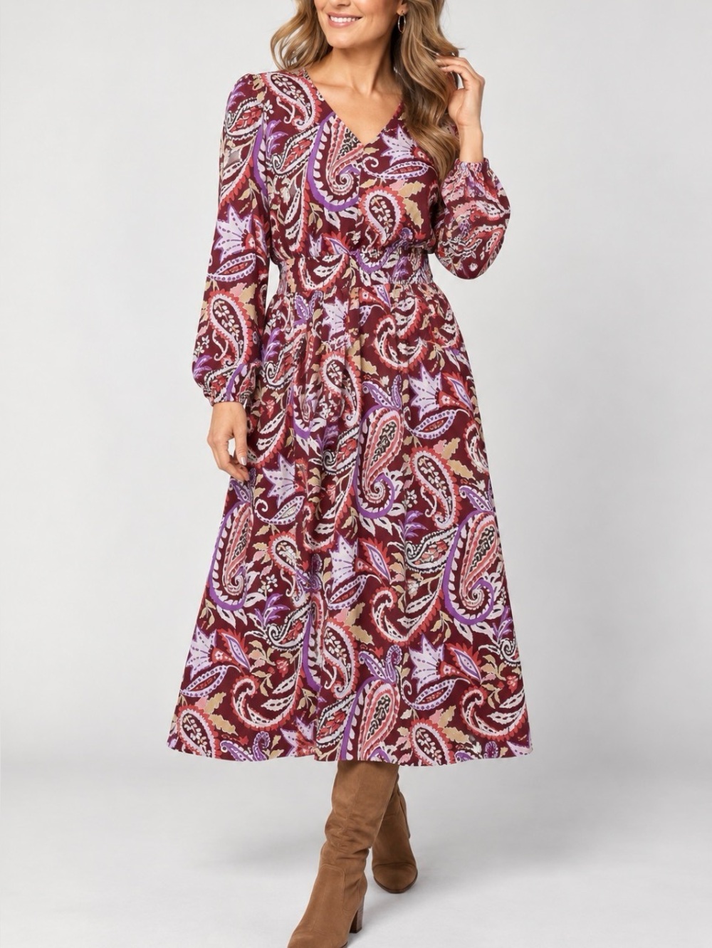 Belle Boho by Kim Gravel Women's Size MP Rustic Paisley Dress Merlot